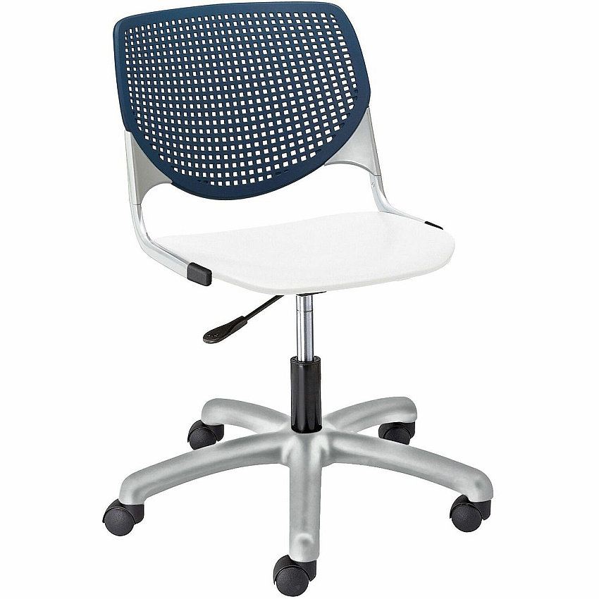 KFI Kool Collection 2300 Task Chair with Casters White Seat Color - Polypropylene Seat Material - Navy Back Color - Polypropylene Back Material - Powder Coated Silver Frame Color - Steel Frame Material - 5-star Base - 1 Each (TK2300B3S8)