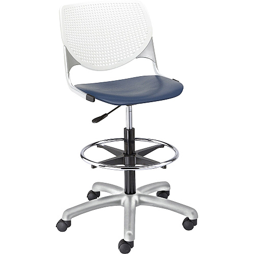 KFI Kool Collection 2300 Armless Stool with Casters Navy Seat Color - Polypropylene Seat Material - White Back Color - Polypropylene Back Material - Powder Coated Silver Frame Color - Steel Frame Material - 1 Each (DS2300B8S3)