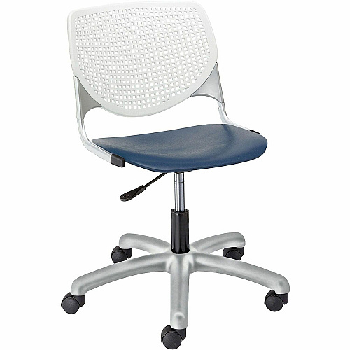 KFI Kool Collection 2300 Task Chair with Casters Navy Seat Color - Polypropylene Seat Material - White Back Color - Polypropylene Back Material - Powder Coated Silver Frame Color - Steel Frame Material - 5-star Base - 1 Each (TK2300B8S3)