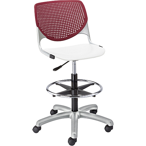 KFI Kool Collection 2300 Armless Stool with Casters White Seat Color - Polypropylene Seat Material - Burgundy Back Color - Polypropylene Back Material - Powder Coated Silver Frame Color - Steel Frame Material - 1 Each (DS2300B7S8)