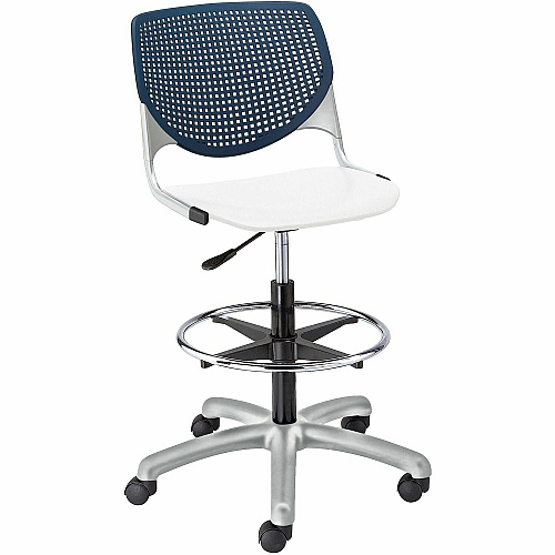KFI Kool Collection 2300 Armless Stool with Casters White Seat Color - Polypropylene Seat Material - Navy Back Color - Polypropylene Back Material - Powder Coated Silver Frame Color - Steel Frame Material - 1 Each (DS2300B3S8)