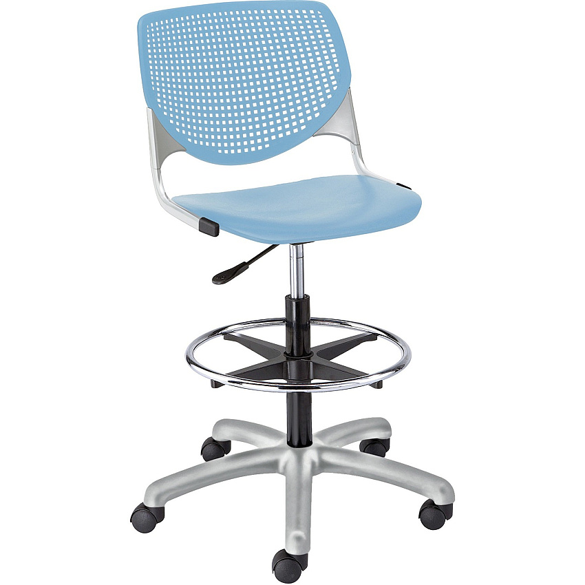KFI Kool Collection 2300 Armless Stool with Casters Polypropylene Seat Material - Polypropylene Back Material - Powder Coated Silver Frame Color - Steel Frame Material - 5-star Base - Sky Blue - 1 Each (DS2300P35)