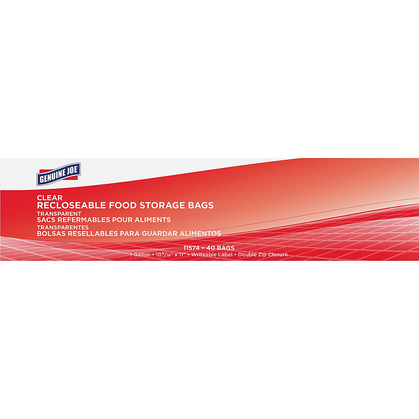 Genuine Joe Food Storage Bags 1 gal Capacity - 11" Length x 10.56" Width x 1.75 mil (44 Micron) Thickness - Zipper Closure - Clear - Food, Beef, Poultry, Vegetables, Seafood - 40 / Box (GJO11574)