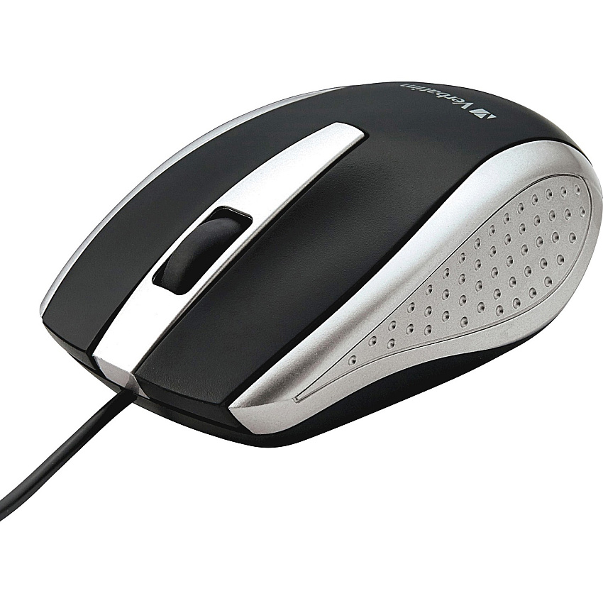 Verbatim Corded Notebook Optical Mouse - Silver Optical - Cable - Silver - USB Type A - Scroll Wheel - 3 Button(s) - 1 Each (99741)