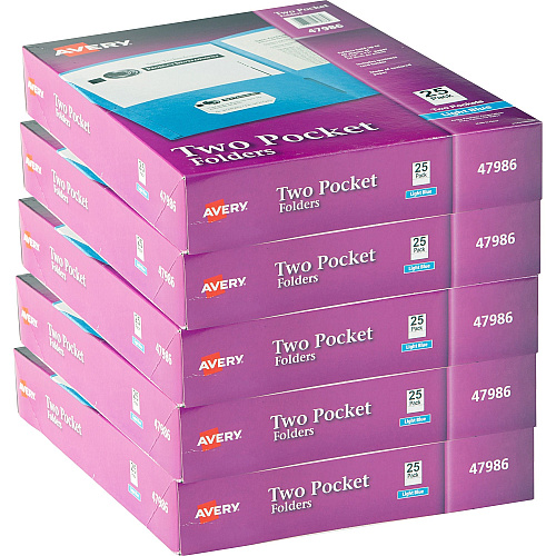Avery&reg; Letter Pocket Folder 8 1/2" x 11" - 40 Sheets Capacity - 2 Internal Pocket(s) - Light Blue - Embossed - 25/Box - 5 / Carton (47986CT)
