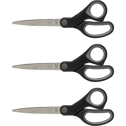 Sparco Straight Scissors w/Rubber Grip Handle 8" Overall Length - Straight - Stainless Steel - Black, Gray - 3 / Bundle (25226BD)