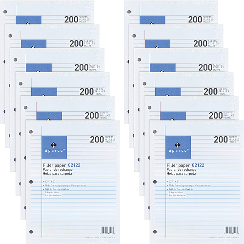 Sparco 3HP Filler Paper 2400 Sheets - Wide Ruled Front Ruling - Ruled Red Margin - 16 lb Basis Weight - 8" x 10 1/2" Sheet Size - White Paper - Bleed-free - 200/Pack - 12 / Bundle (82122BD)