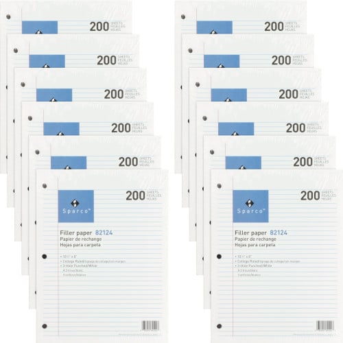 Sparco 3HP Notebook Filler Paper 2400 Sheets - College Ruled - 16 lb Basis Weight - 8" x 10 1/2" - White Paper - 2400/Bundle (82124BD)