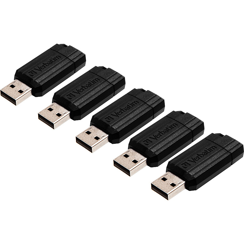 Verbatim PinStripe USB Flash Drives 8 GB - USB 2.0 - Black - 5 / Bundle (49062BD)