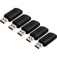 Verbatim PinStripe USB Flash Drives 16 GB - USB 2.0 - Black - 5 / Bundle (49063BD)