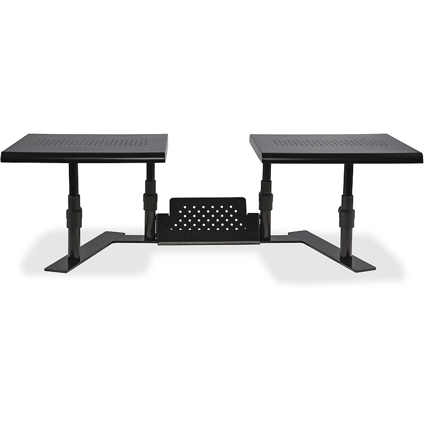 Allsop Metal Art ErgoTwin Height Adjustable Dual Monitor Stand - 20 lb Load Capacity - 9" Height x 32" Width x 14" Depth - Desktop - Steel - Pearl Black (31883)