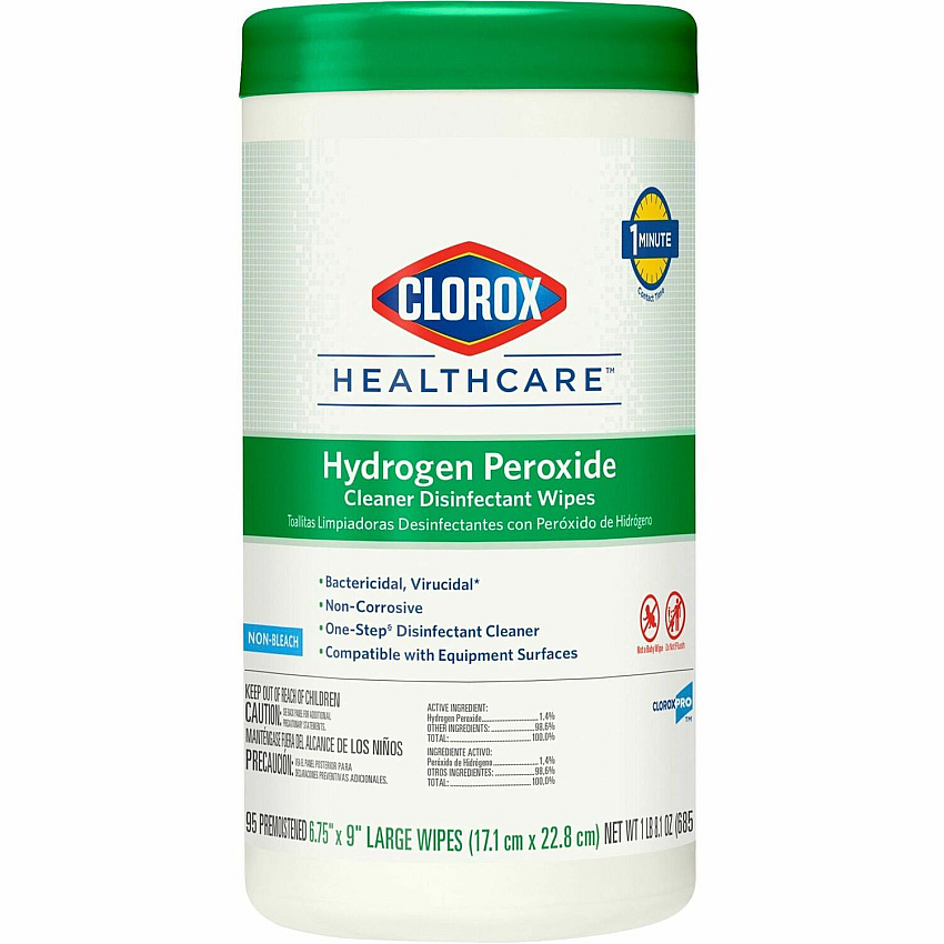 Clorox Healthcare Hydrogen Peroxide Cleaner Disinfectant Wipes 9" Length x 6.75" Width - Recommended For: Soap Scum Remover - Pre-moistened, Disinfectant, Deodorize, Anti-bacterial - White - 95/Tub - 1 Each (30824)