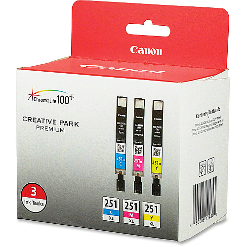 Canon CLI-251XL Original Inkjet Ink Cartridge - Cyan, Magenta, Yellow - 3 / Pack Inkjet - 3 / Pack (CLI251XLCMY)
