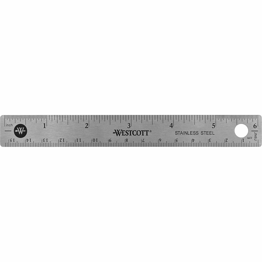 Westcott 6" Stainless Steel Rulers 6" Length x 0.8" Width - 1/16, 1/32 Graduations - Metric, Imperial Measuring System - Stainless Steel - Stainless Steel - 12 / Box (10414BX)