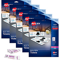 Avery&reg; Blank Tickets with Tear-Away Stubs 1 3/4" Width x 5 1/2" Length - Laser, Inkjet - Matte White - 20 / Sheet - 200/Pack - 5 / Carton (16154CT)