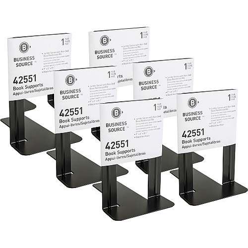 Business Source Heavy-gauge Steel Book Supports 8.50" Height x 9" Width x 6" Depth - Desktop - Non-skid Base, Scratch Resistant, Stain Resistant - Black - Steel - 2/Pair - 6 / Box (BSN42551BX)
