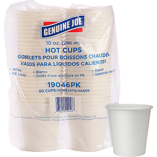 Genuine Joe 10 oz Disposable Hot Cups 10 fl oz - White - Polyurethane - Hot Drink, Beverage - 50/Pack - 5 / Bundle (GJO19046BD)