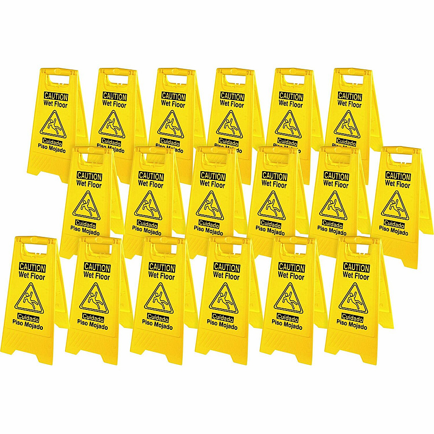 Genuine Joe Universal Graphic Wet Floor Sign Print/Message "Wet Floor" - Foldable - Yellow - 3 / Bundle (GJO85117BD)