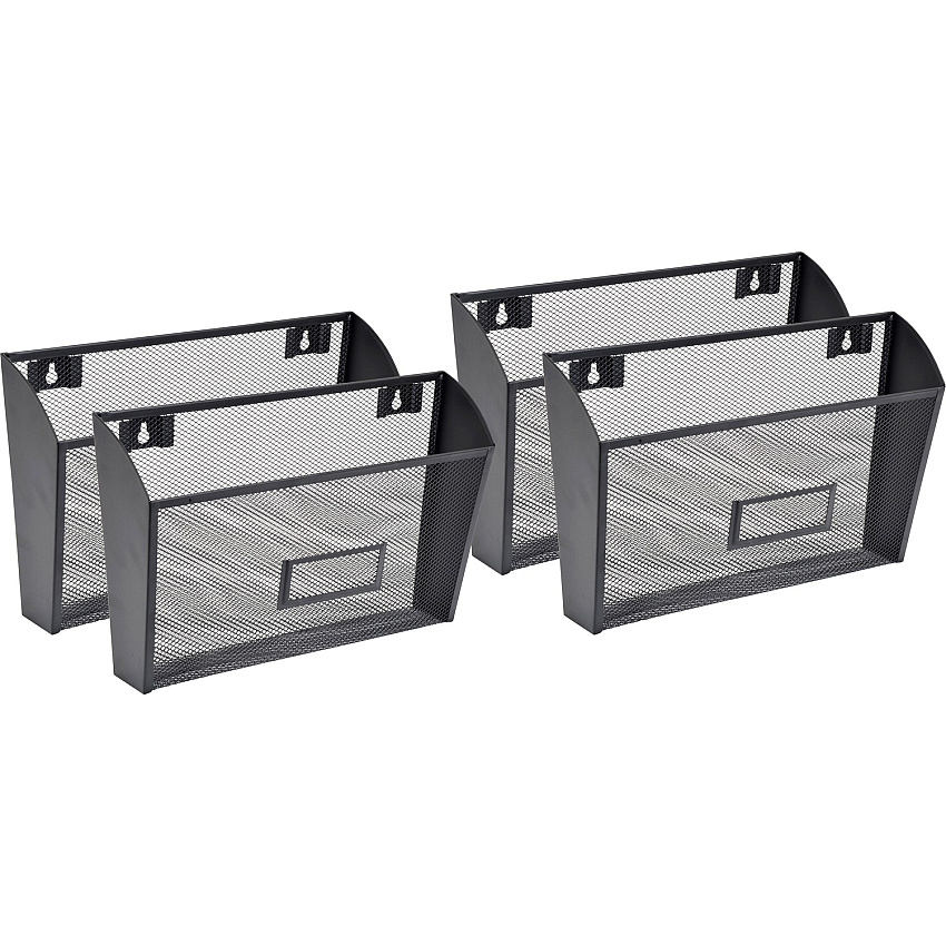 Lorell Mesh Wire Wall Pockets 6.63" Height x 12.62" Width x 4.75" Depth - Black - 4 / Carton (LLR84144CT)