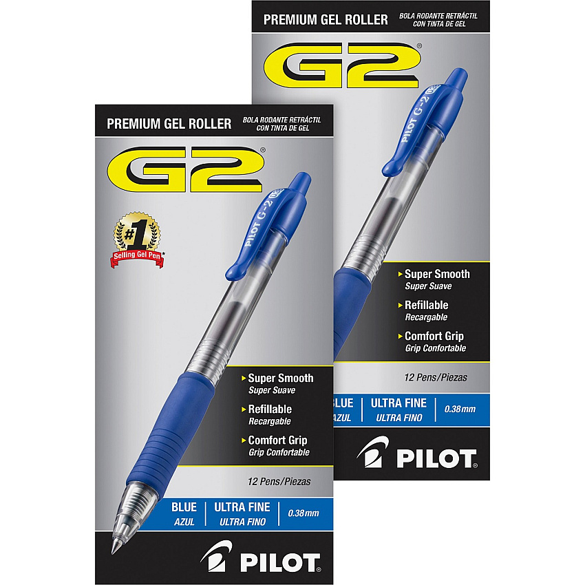 Pilot G2 Premium Gel Roller Retractable Pens 0.38 mm Ultra Fine Pen Point - Refillable - Retractable - Blue Ink - Gel-based - Clear Barrel - 1 Dozen/Box - 2 / Bundle (31278BD)