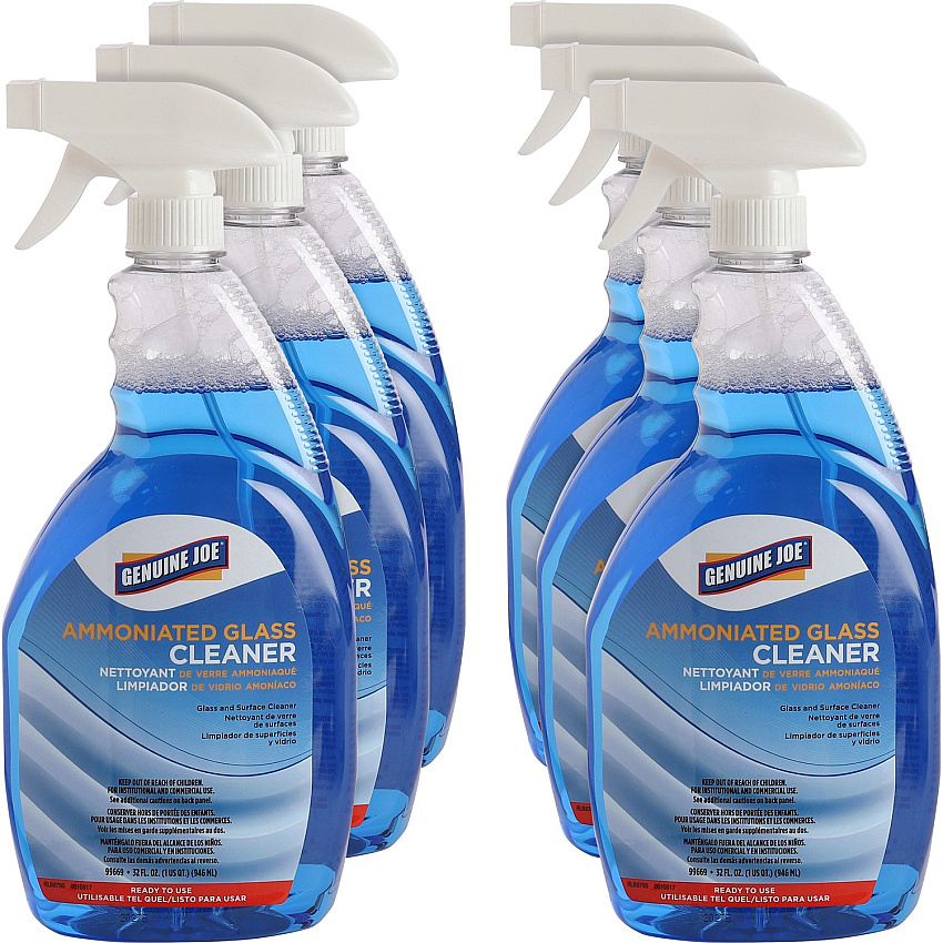 Genuine Joe Ammoniated Glass Cleaner For Hard Surface - Ready-To-Use - 32 fl oz (1 quart) - Recommended For: Grease Remover - Blue - 6 / Carton (GJO99669CT)