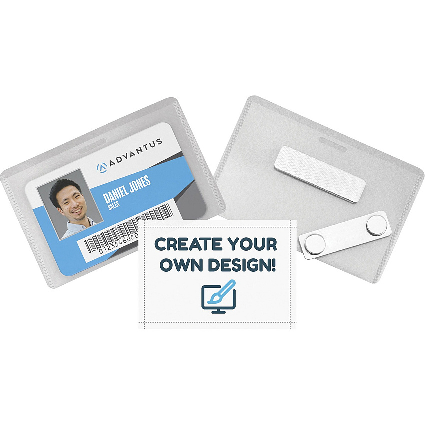 Advantus DIY Magnetic Name Badge Kit Horizontal - 3.8" Width x 2.5" Depth - Plastic - White, Clear - Magnetic - 20 / Pack (97033)