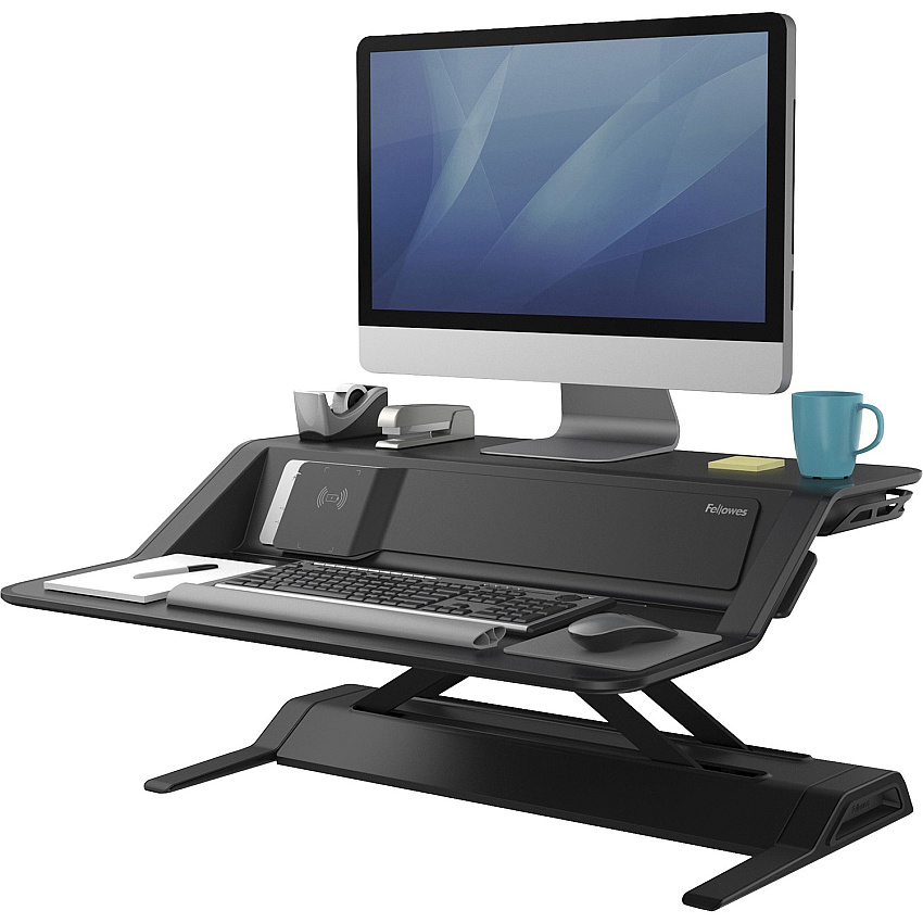 Fellowes Lotus&trade; DX Sit-Stand Workstation - Black 35 lb Load Capacity - 5.50" Height x 32.75" Width x 24.25" Depth - Black - Antimicrobial (8080301)