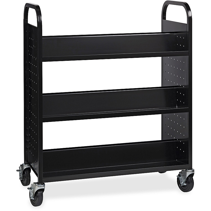 Lorell Double-sided Book Cart 6 Shelf - Round Handle - 5" Caster Size - Steel - 38" Width x 18" Depth x 46.25" Height - Black - 1 Each (LLR99931)