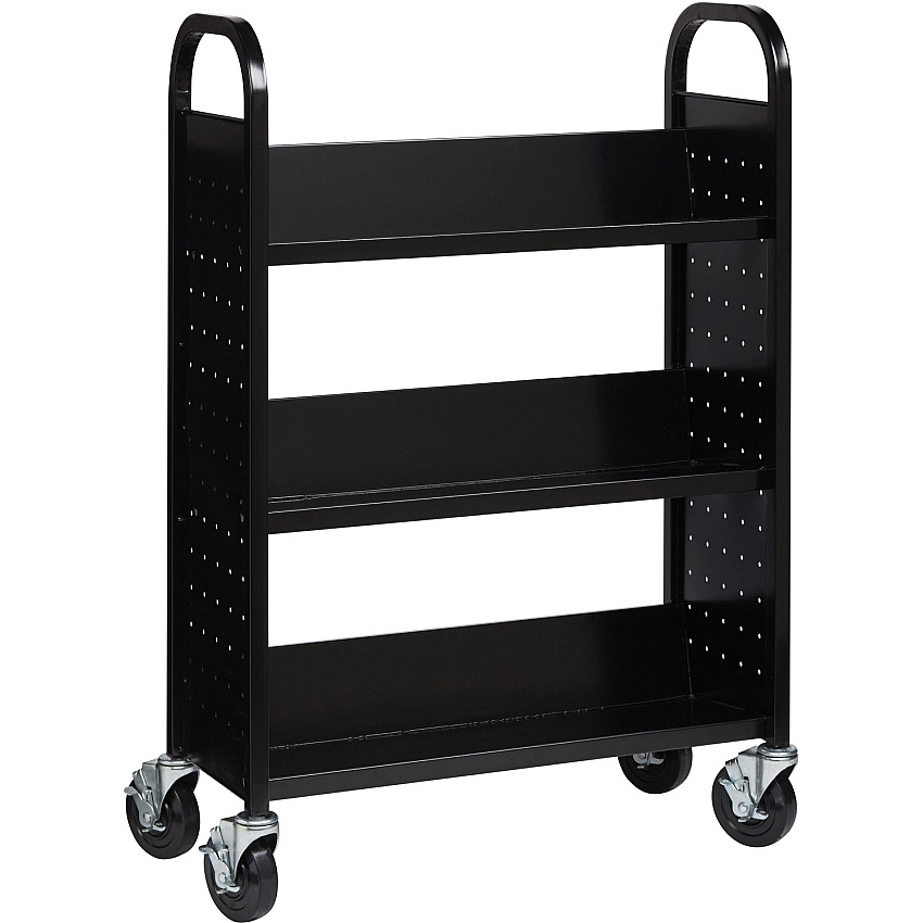 Lorell Single-sided Book Cart 3 Shelf - Round Handle - 5" Caster Size - Steel - 32" Width x 14" Depth x 46" Height - Black - 1 Each (LLR99933)