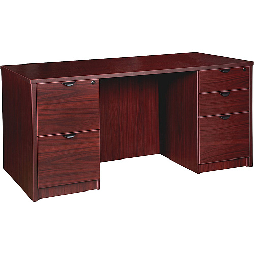 Lorell Prominence 2.0 Double-Pedestal Desk x 1" Thickness Top, 29" Height x 60" Width x 30" Depth - 5 x File, Box Drawer(s) - Double Pedestal on Left/Right Side - Band Edge - Material: Particleboard - Finish: Mahogany Laminate, Thermofused (LLRPD3060DPMY)