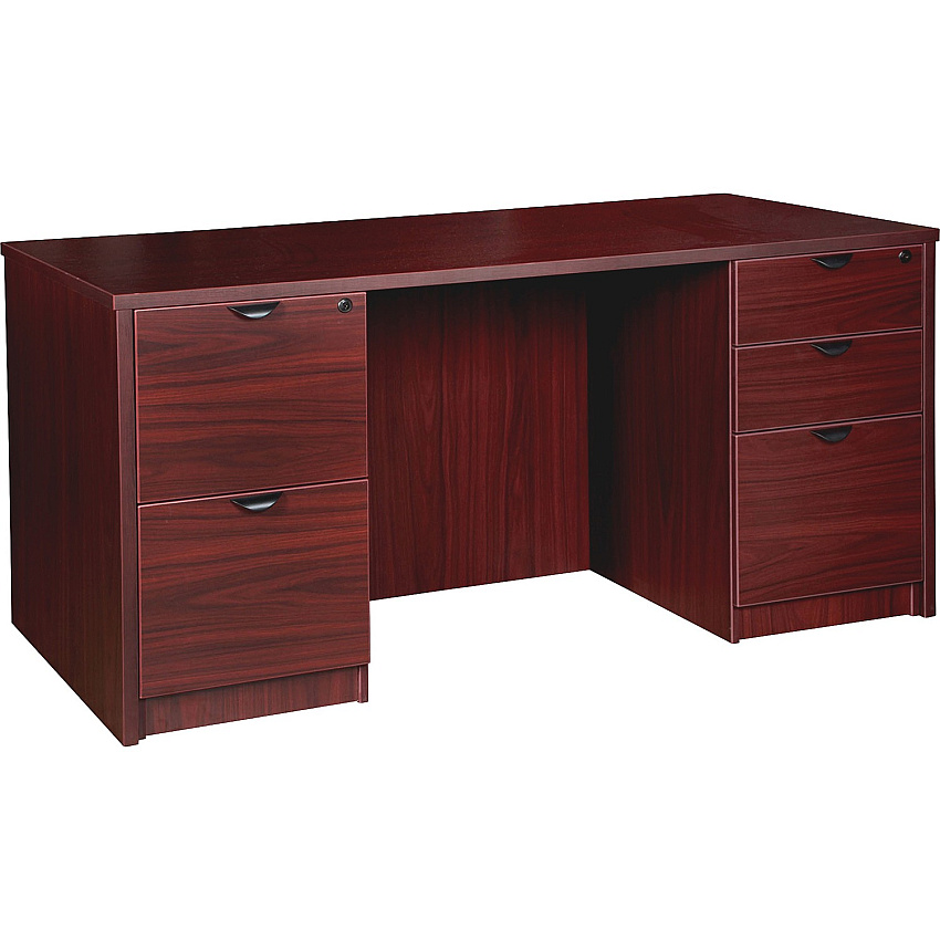 Lorell Prominence 2.0 Double-Pedestal Desk x 1" Thickness Top, 29" Height x 60" Width x 30" Depth - 5 x File, Box Drawer(s) - Double Pedestal on Left/Right Side - Band Edge - Material: Particleboard - Finish: Mahogany Laminate, Thermofused (LLRPD3060DPMY)