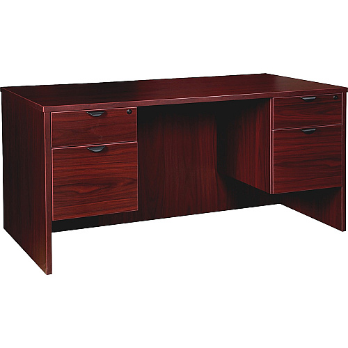 Lorell Prominence 2.0 3/4 Double-Pedestal Desk 1" Thickness Top, 29" Height x 60" Width x 30" Depth - Total Drawer(s): 2 - Double Pedestal on Left/Right Side - Band Edge - Material: Particleboard - Finish: Mahogany Laminate, Thermofused M (LLRPD3060QDPMY)