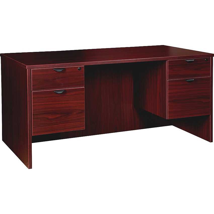 Lorell Prominence 2.0 3/4 Double-Pedestal Desk 1" Thickness Top, 29" Height x 60" Width x 30" Depth - Total Drawer(s): 2 - Double Pedestal on Left/Right Side - Band Edge - Material: Particleboard - Finish: Mahogany Laminate, Thermofused M (LLRPD3060QDPMY)