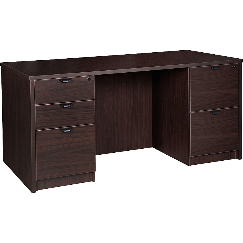 Lorell Prominence 2.0 Double-Pedestal Desk x 1" Thickness Top, 29" Height x 66" Width x 30" Depth - 5 x File, Box Drawer(s) - Double Pedestal - Band Edge - Material: Particleboard - Finish: Espresso Laminate, Thermofused Melamine (TFM) (LLRPD3066DPES)