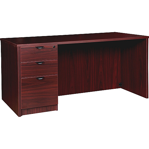 Lorell Prominence 2.0 Left-Pedestal Desk x 1" Thickness Top, 29" Height x 66" Width x 30" Depth - 3 x File, Box Drawer(s) - Single Pedestal on Left Side - Band Edge - Material: Particleboard - Finish: Mahogany Laminate, Thermofused Melami (LLRPD3066LSPMY)