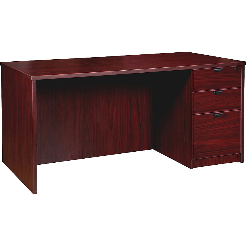 Lorell Prominence 2.0 Right-Pedestal Desk x 1" Thickness Top, 29" Height x 66" Width x 30" Depth - 3 x File, Box Drawer(s) - Single Pedestal on Right Side - Band Edge - Material: Particleboard - Finish: Mahogany Laminate, Thermofused Mela (LLRPD3066RSPMY)