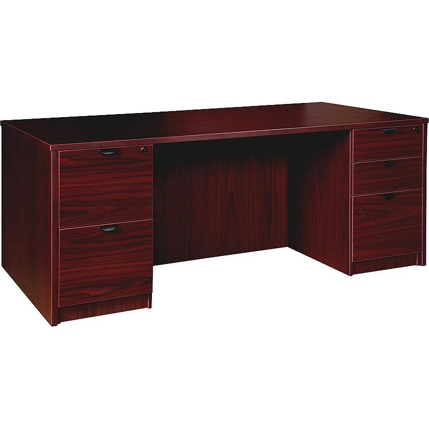 Lorell Prominence 2.0 Double-Pedestal Desk x 1" Thickness Top, 29" Height x 72" Width x 36" Depth - 5 x File, Box Drawer(s) - Double Pedestal - Band Edge - Material: Particleboard - Finish: Mahogany Laminate, Thermofused Melamine (TFM) (LLRPD3672DPMY)