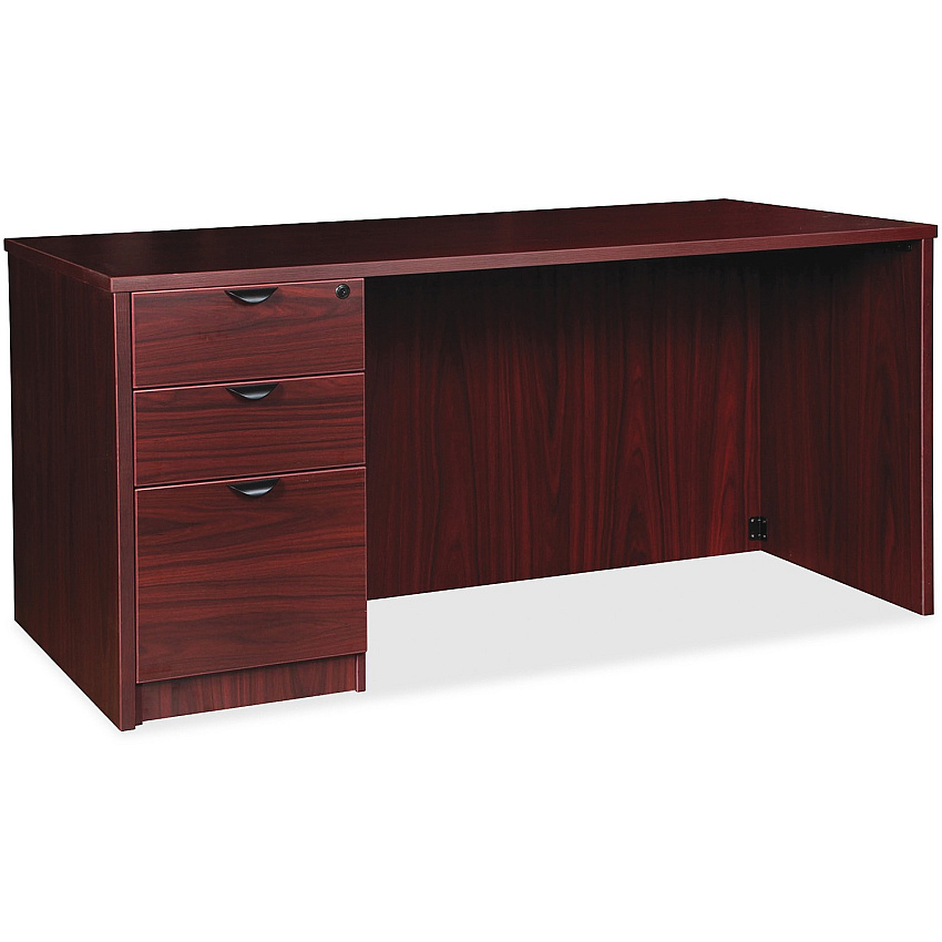 Lorell Prominence 2.0 Left-Pedestal Desk x 1" Thickness Top, 29" Height x 72" Width x 36" Depth - 3 x File, Box Drawer(s) - Single Pedestal on Left Side - Band Edge - Material: Particleboard - Finish: Mahogany Laminate, Thermofused Melami (LLRPD3672LSPMY)