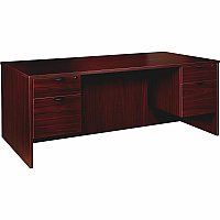 Lorell Prominence 2.0 Mahogany Laminate Double-Pedestal Desk - 2-Drawer 1" Thickness Top, 29" Height x 72" Width x 36" Depth - Total Drawer(s): 2 - Double Pedestal - Band Edge - Material: Particleboard - Finish: Mahogany Laminate, Thermof (LLRPD3672QDPMY)