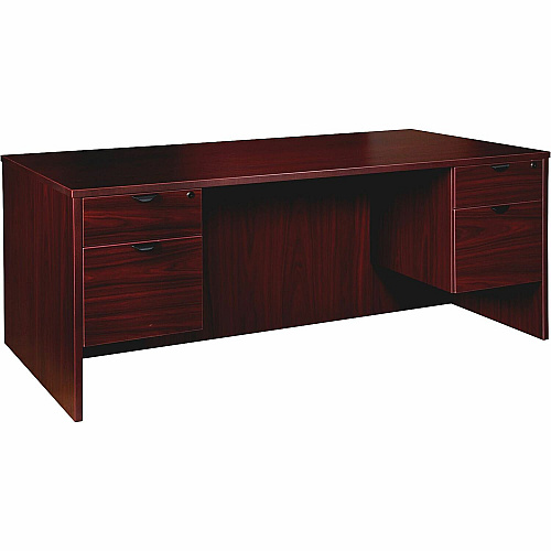 Lorell Prominence 2.0 Mahogany Laminate Double-Pedestal Desk - 2-Drawer 1" Thickness Top, 29" Height x 72" Width x 36" Depth - Total Drawer(s): 2 - Double Pedestal - Band Edge - Material: Particleboard - Finish: Mahogany Laminate, Thermof (LLRPD3672QDPMY)