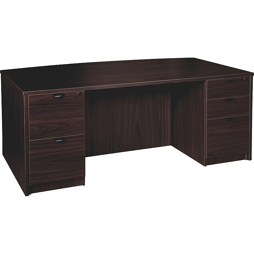 Lorell Prominence 2.0 Bowfront Double-Pedestal Desk x 1" Thickness Top, 29" Height x 72" Width x 42" Depth - 5 x File, Box Drawer(s) - Double Pedestal - Band Edge - Material: Particleboard - Finish: Espresso Laminate, Thermofused Melamine  (LLRPD4272DPES)