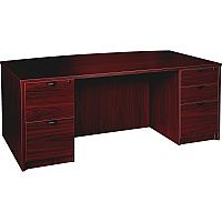 Lorell Prominence 2.0 Bowfront Double-Pedestal Desk x 1" Thickness Top, 29" Height x 72" Width x 42" Depth - 5 x File, Box Drawer(s) - Double Pedestal - Band Edge - Material: Particleboard - Finish: Mahogany Laminate, Thermofused Melamine  (LLRPD4272DPMY)