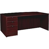 Lorell Prominence 2.0 Bowfront Left-Pedestal Desk x 1" Thickness Top, 29" Height x 72" Width x 42" Depth - 3 x File, Box Drawer(s) - Single Pedestal on Left Side - Band Edge - Material: Particleboard - Finish: Mahogany Laminate, Thermofu (LLRPD4272LSPBMY)