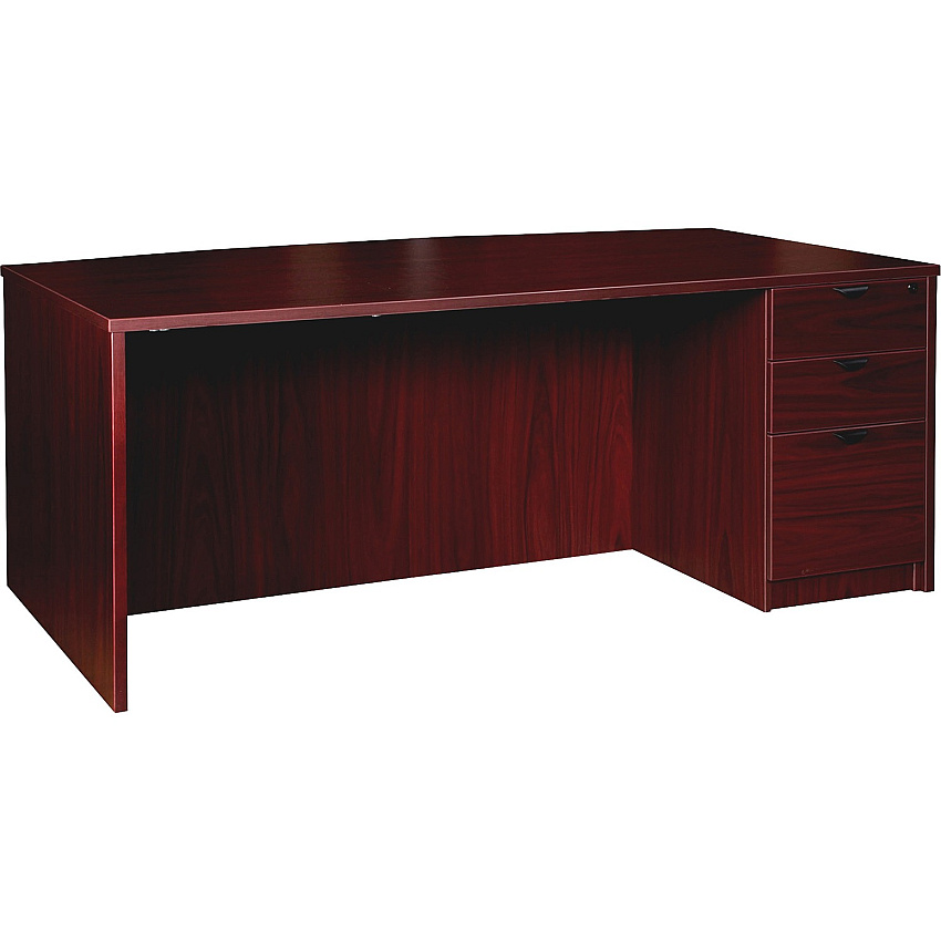 Lorell Prominence 2.0 Bowfront Right-Pedestal Desk x 1" Thickness Top, 29" Height x 72" Width x 42" Depth - 3 x File, Box Drawer(s) - Single Pedestal on Right Side - Band Edge - Material: Particleboard - Finish: Mahogany Laminate, Thermof (LLRPD4272RSPMY)