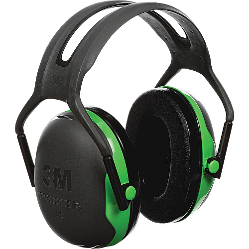 Peltor Over-the-head Earmuffs Recommended for: Food Processing, Metalworking, Manufacturing, Printing, Automotive, Construction, Mining, Woodworking, Airport - Noise Reduction Rating Protection - Black/Green - 1 Each (X1A)
