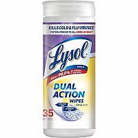 Lysol&reg; Dual Action Disinfecting Wipes, Citrus, 35 Wipes For Multi Surface - Citrus Scent - Recommended For: Stain Remover - White/Purple - 35/Tub - 1 Each (81143)