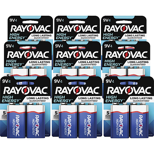 Rayovac High-Energy Alkaline 9-Volt Battery 4-Packs For Multipurpose - 9V - 9 V DC - 4/Pack - 12 / Carton (A16044TKCT)