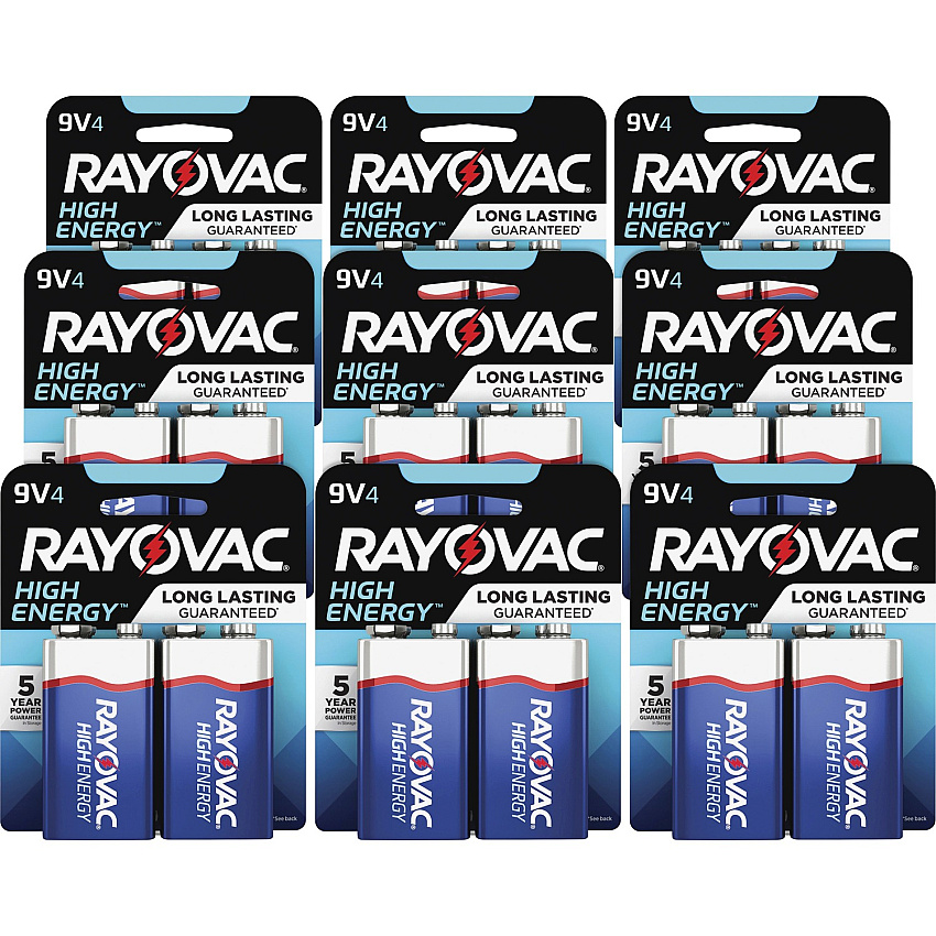 Rayovac High-Energy Alkaline 9-Volt Battery 4-Packs For Multipurpose - 9V - 9 V DC - 4/Pack - 12 / Carton (A16044TKCT)