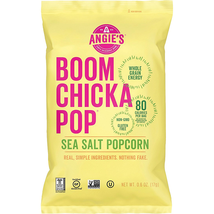 Angie's BOOMCHICKAPOP Popcorn Non-GMO, Gluten-free - Sea Salt - 1 oz - 24 / Carton (SN01027)