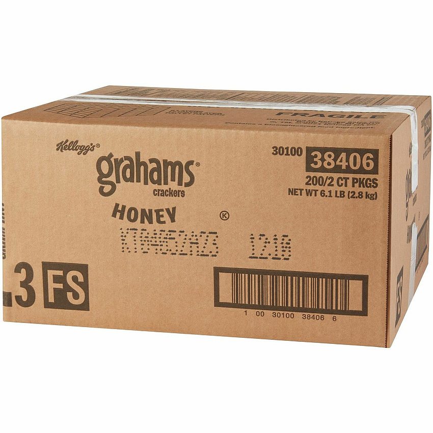 Kellogg's Grahams Honey Crackers Individually Wrapped - Honey - 0.49 oz - 2/Pack - 200 / Carton (38406)